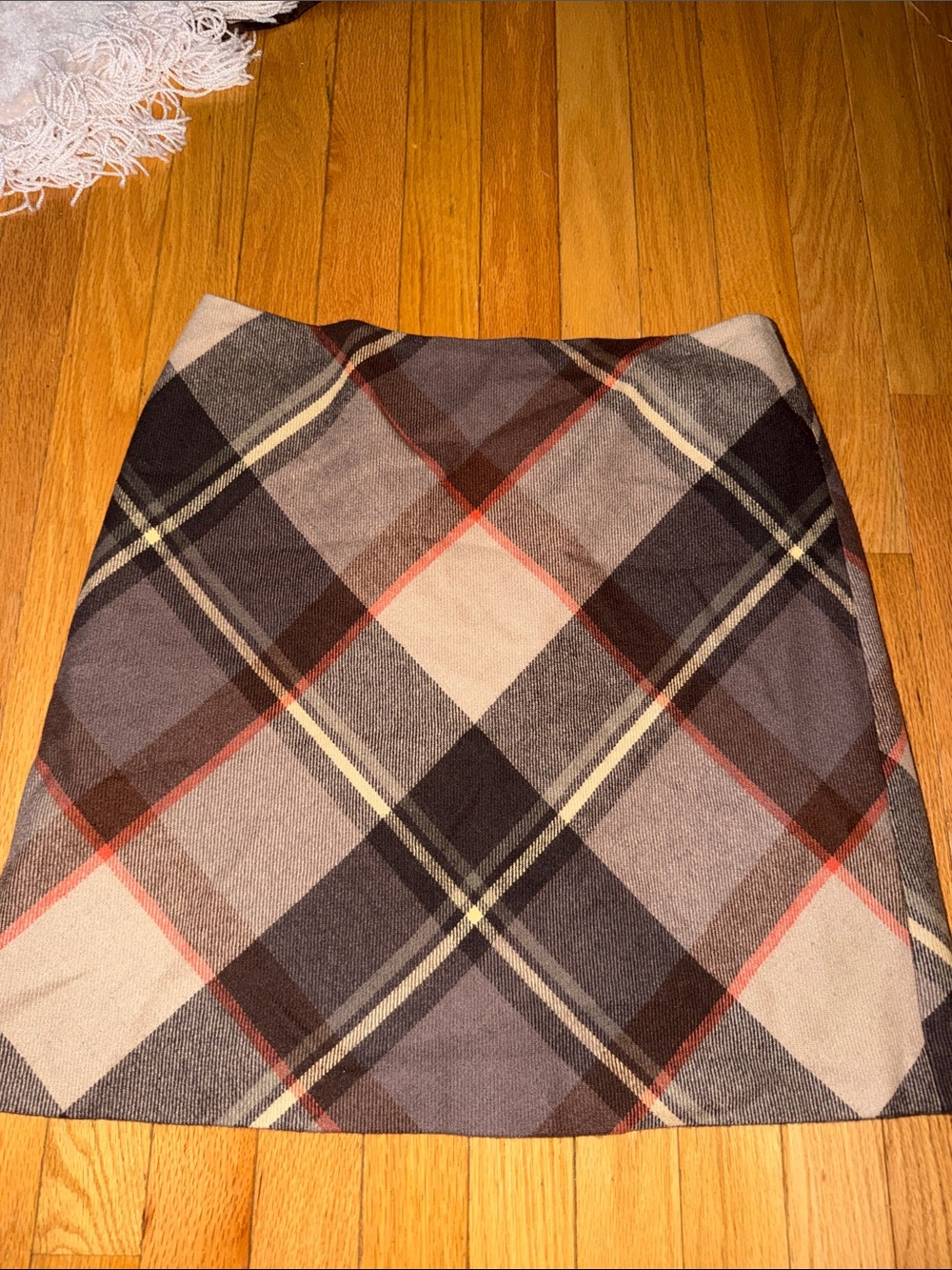 Talbots Plaid Mini Skirt in Taupe, Brown and Cream
